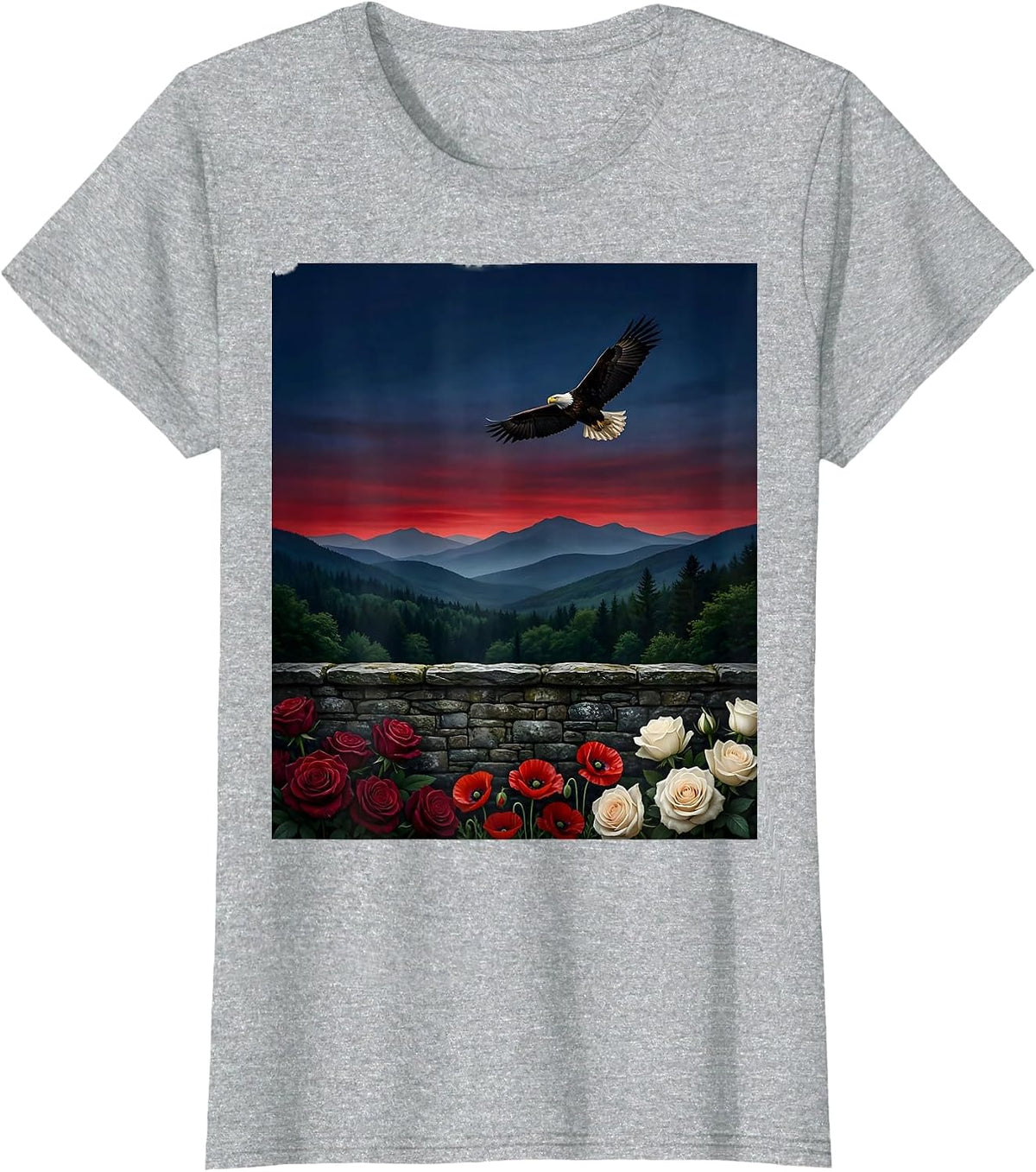 Patriot Day Memorial Wall Floral Tribute Graphic T-Shirt - Heather Grey