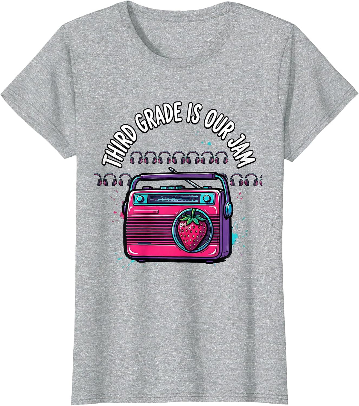 Third Grade Is Our Jam Retro 80s Teacher Student Back T-Shirt - Heather Grey