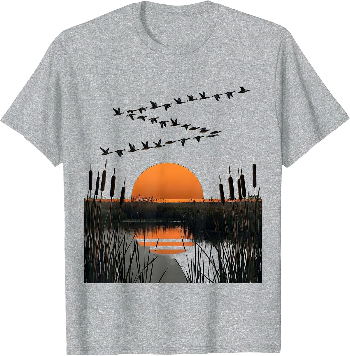 Men's Camo Waterfowl V-Formation Marsh Flying Duck T-Shirt - Heather Grey