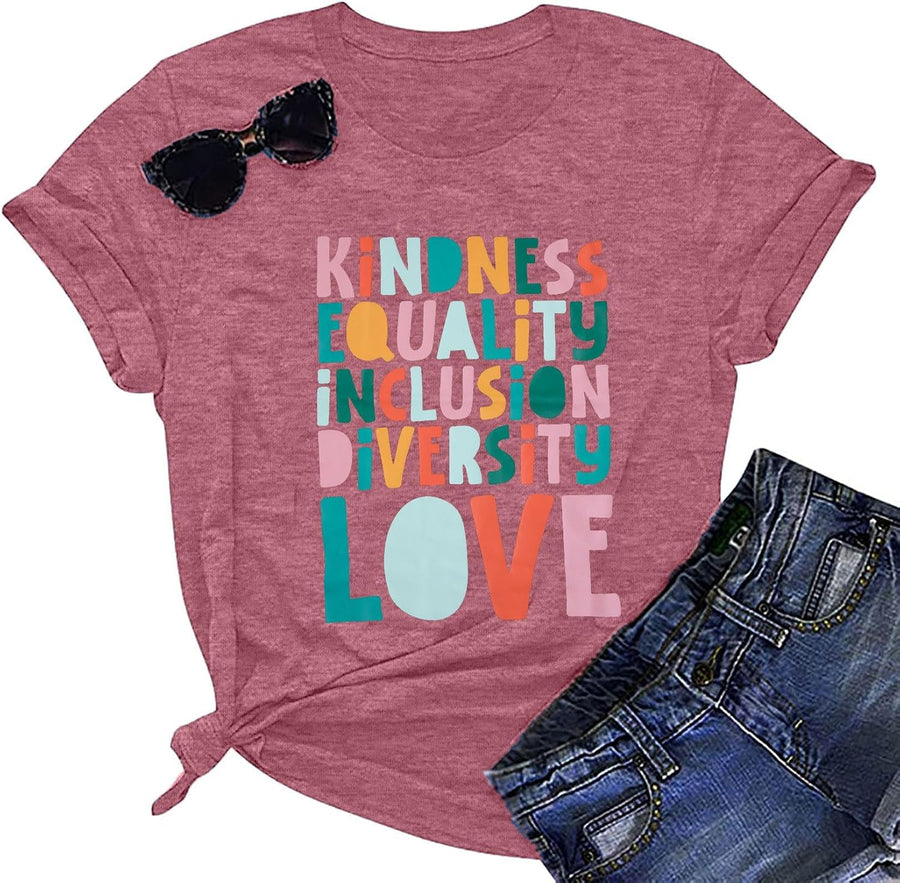 Kindness Teacher Shirt Women Graphic Tees SPED Positive Casual Tops - Pink