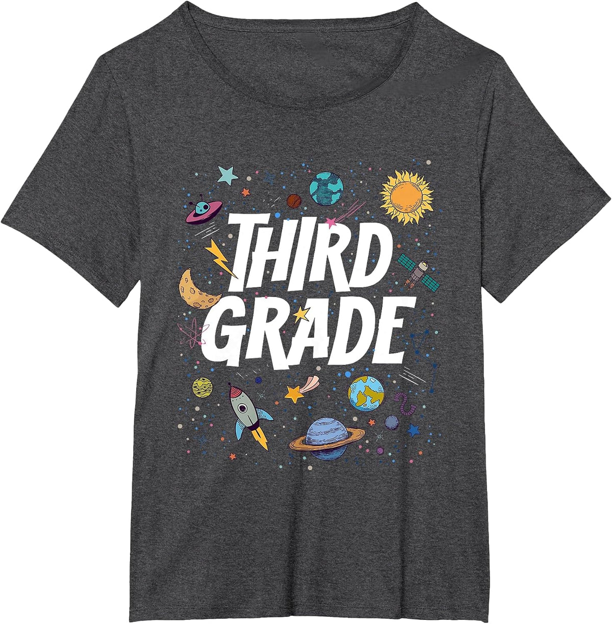 Hello Third Grade Space Rocket First Day of 3rd Grade Squad T-Shirt - Dark Heather Grey