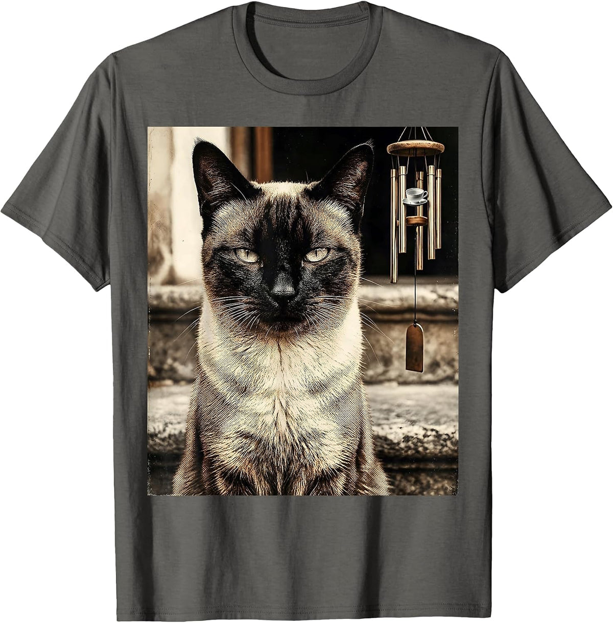 Men's Vintage Siamese Cat UFO Meme Funny Cat Gift T-Shirt - Asphalt Grey