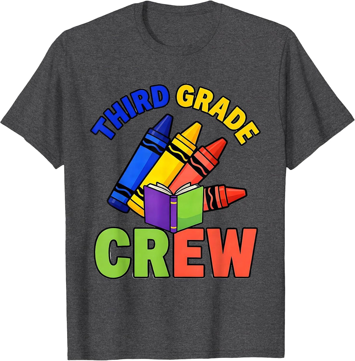 Men's Third Grade Crew Colorful Teacher Team Back To School T-Shirt - Dark Heather Grey