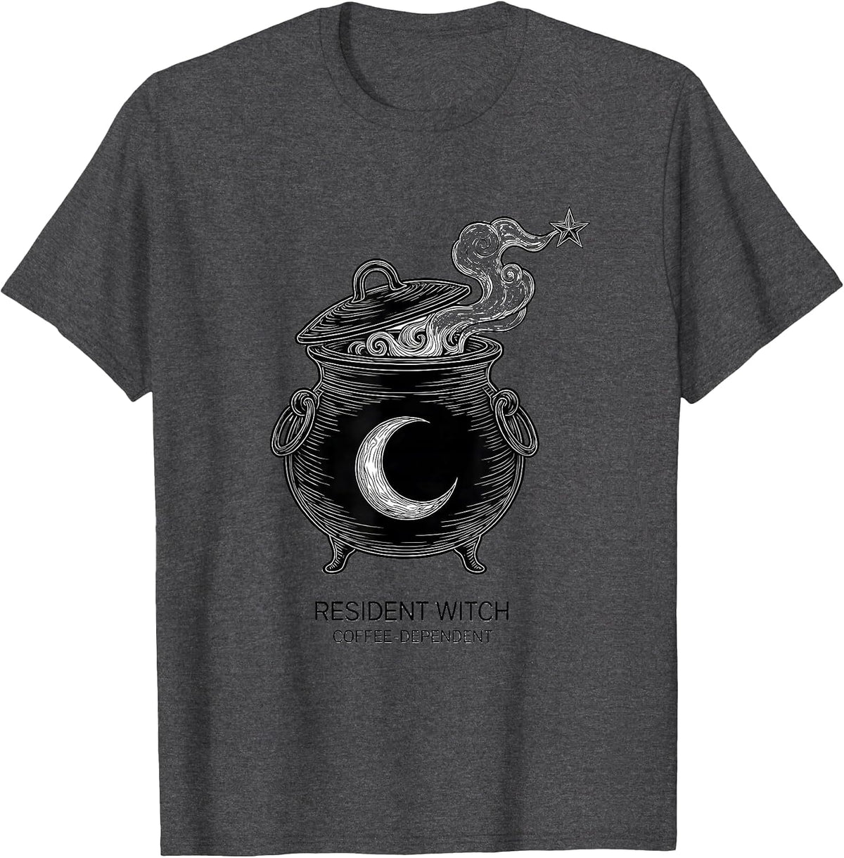 Resident Witch Coffee-Dependent Funny Halloween Teacher Gift T-Shirt - Dark Heather Grey