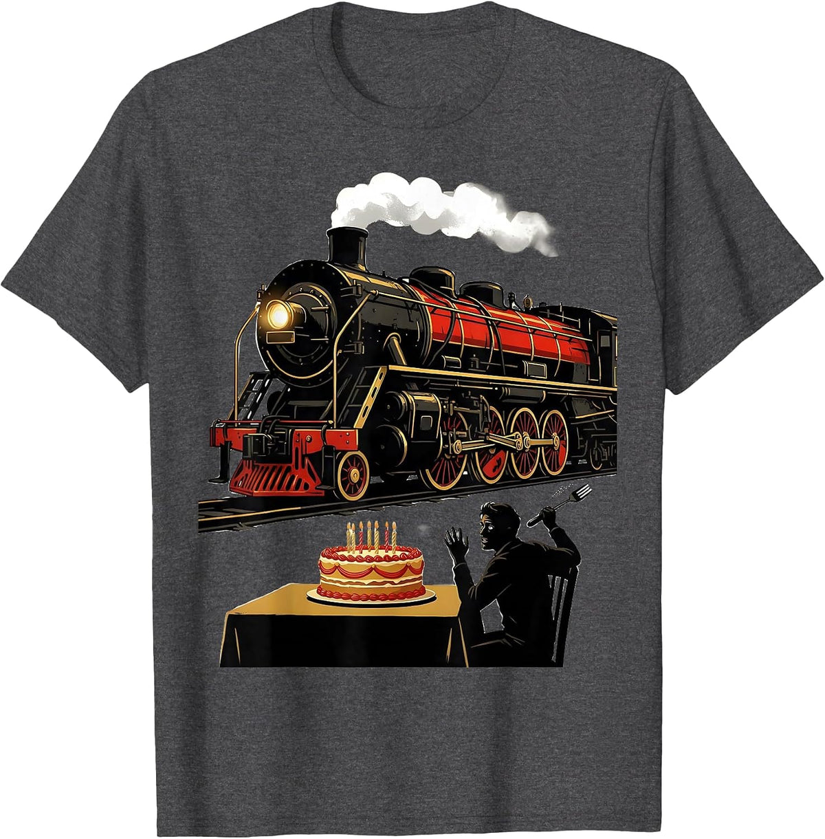 Oversized Steam Locomotive Funny Train Enthusiast Gift T-Shirt - Dark Heather Grey