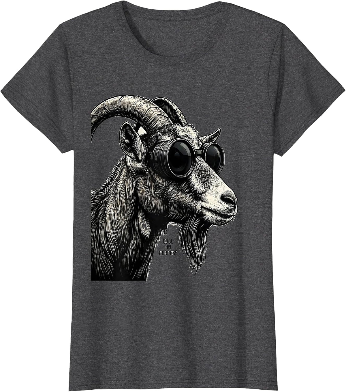 Women's Cool On Purpose Line Art Goat Wearing Sunglasses Animal T-Shirt - Dark Heather Grey