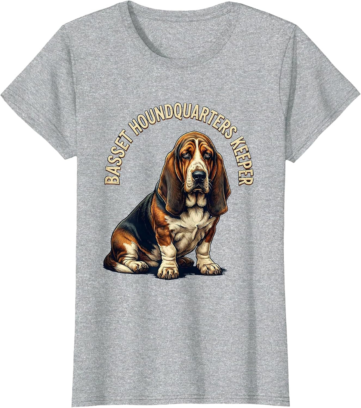 Basset Houndquarters Keeper Vintage Funny Dog Lover Gift T-Shirt - Heather Grey