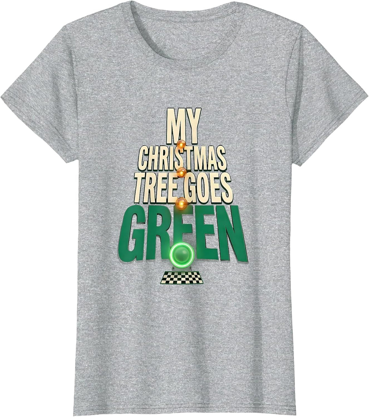 Women's My Christmas Tree Goes Green Funny Drag Racing Muscle Car T-Shirt - Heather Grey