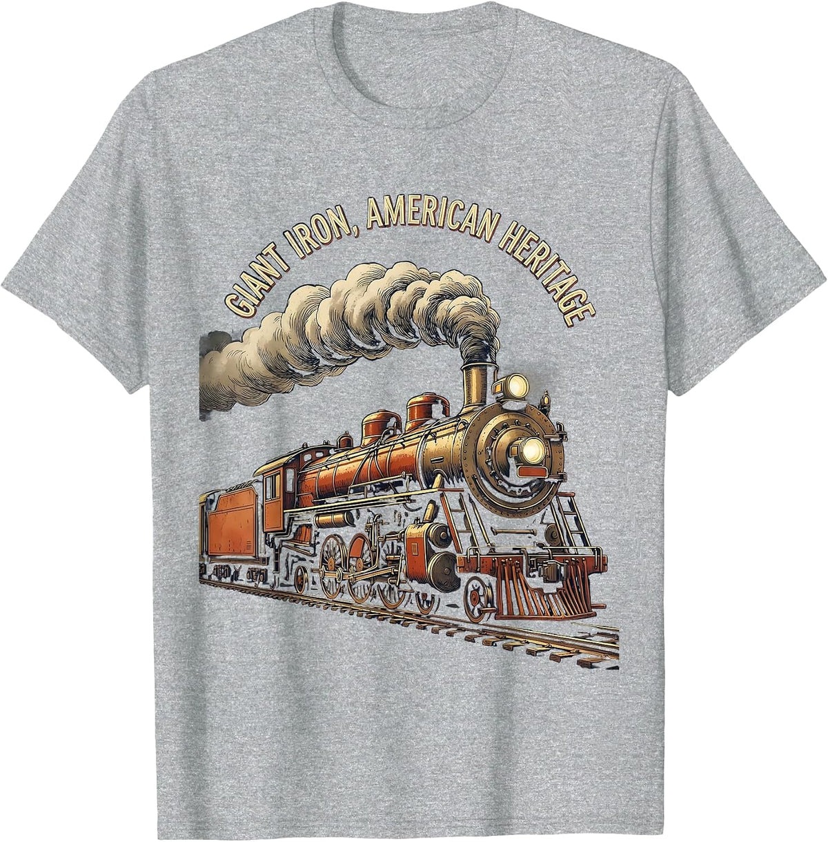 Men's Giant Iron American Heritage Vintage Steam Train Enthusiast T-Shirt - Heather Grey