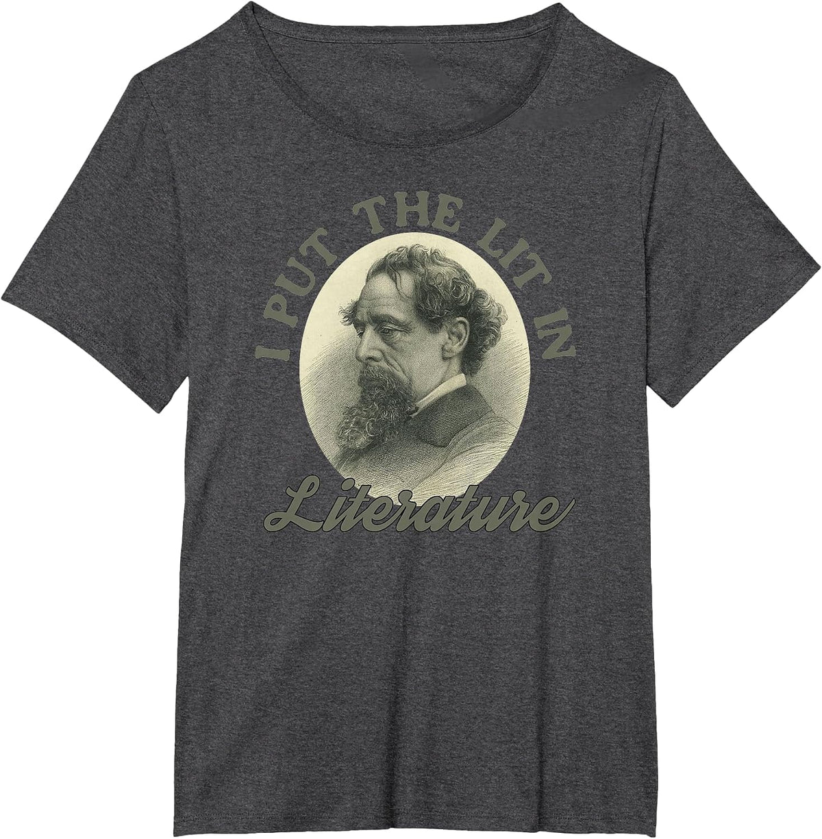 Book Club I Put the Lit in Literature Funny Charles Dickens T-Shirt - Dark Heather Grey