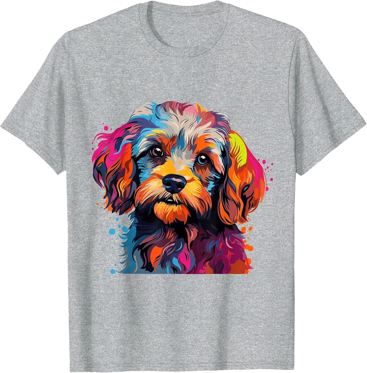 Cavapoo Dog Breed Pet Cute Colorful Pop Art Graphic T-Shirt - Heather Grey