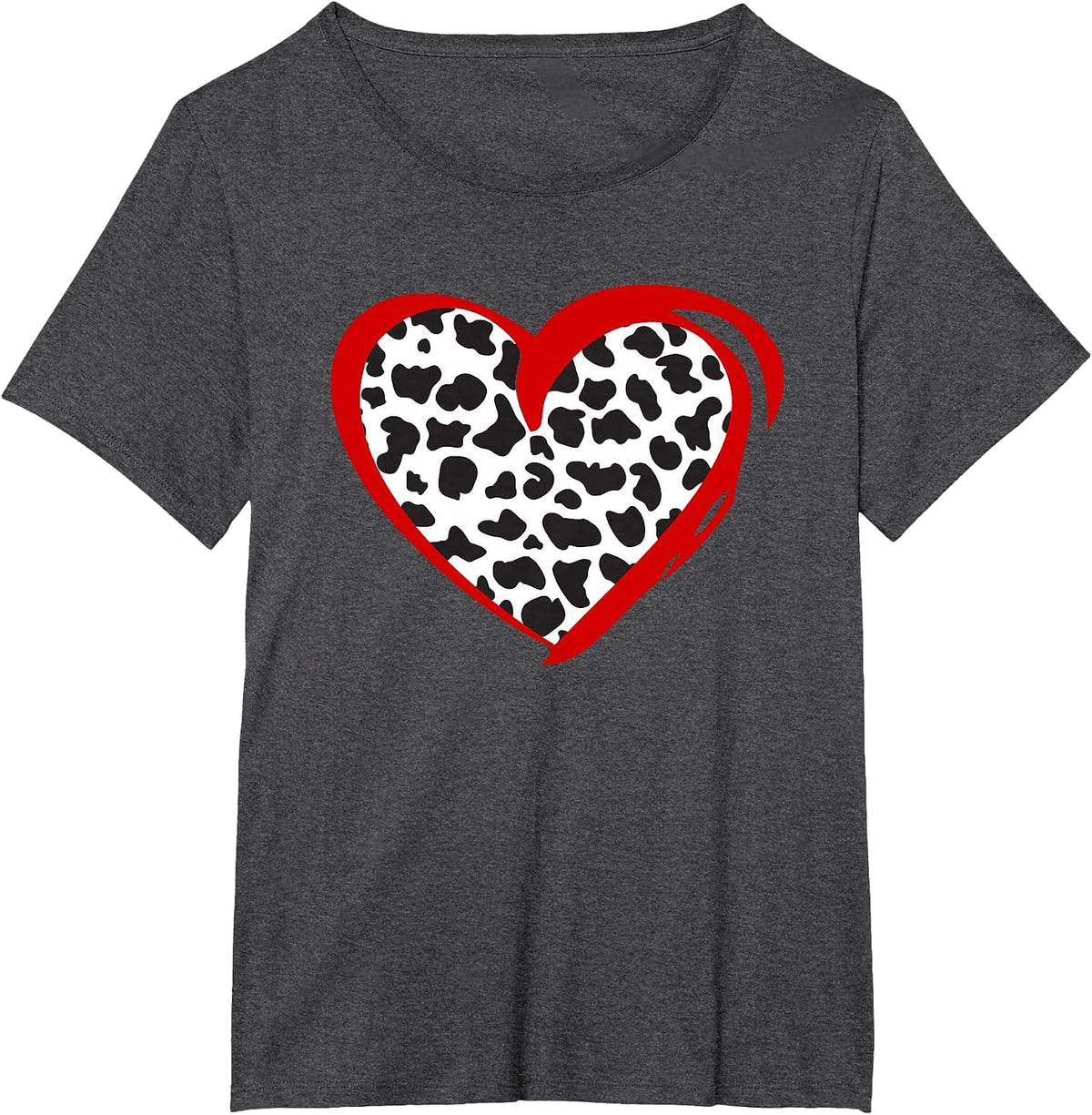 Heart Cow Print T-Shirt - Dark Heather Grey