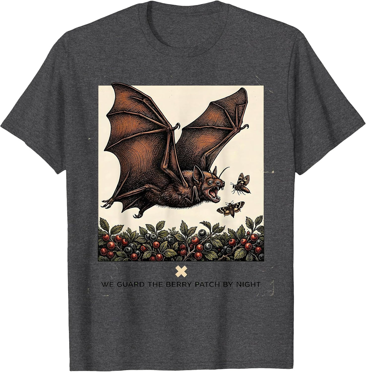 We Guard The Berry Patch By Night Vintage Bat Lover T-Shirt - Dark Heather Grey