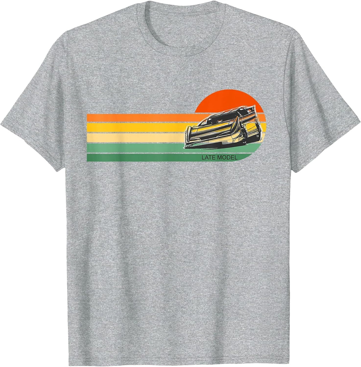 Retro Sunset Late Model Dirt Track Racing T-Shirt - Heather Grey