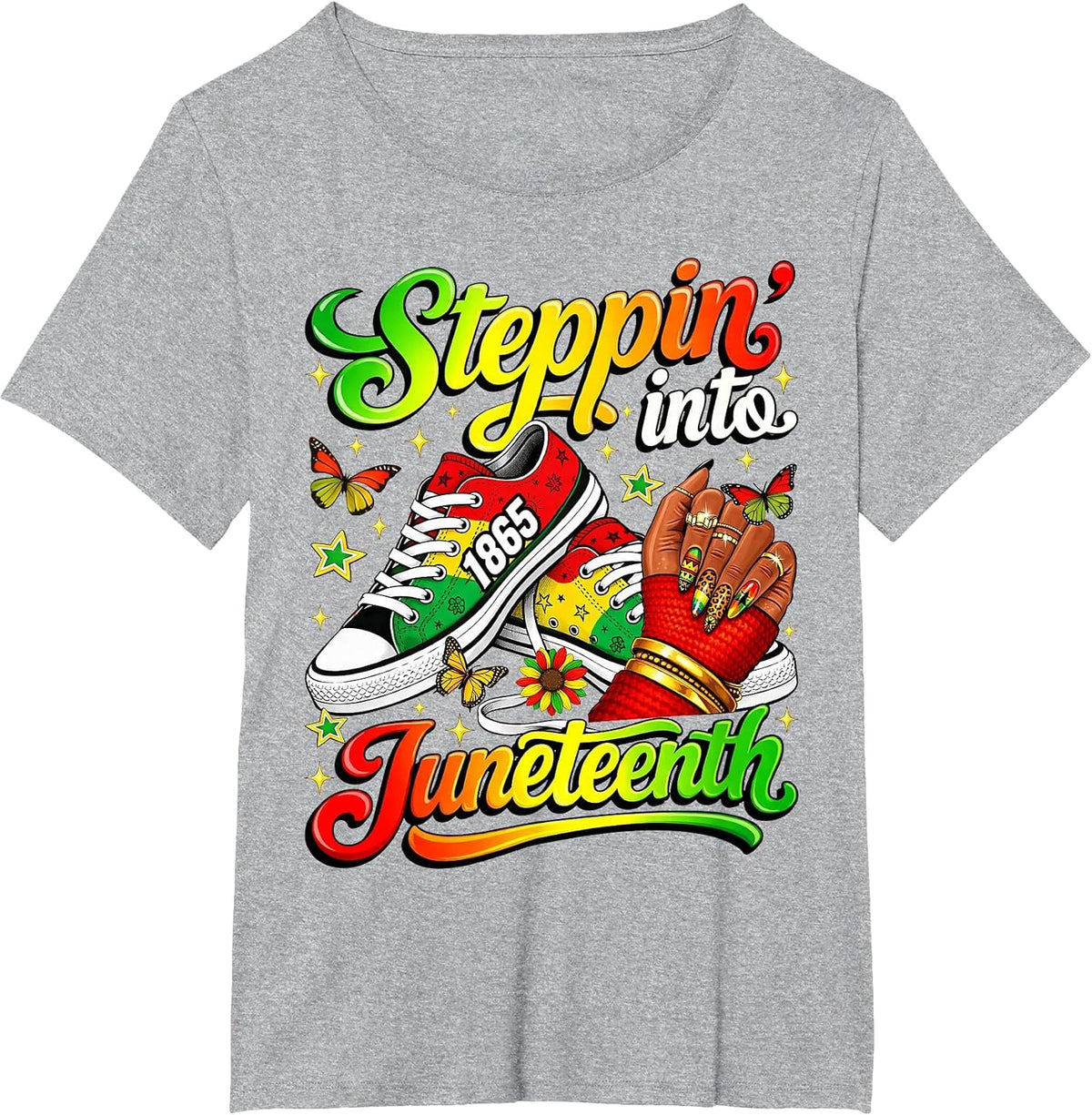 Stepping Into Juneteenth 1865 Black Afro Sneakers Girl Women T-Shirt - Heather Grey