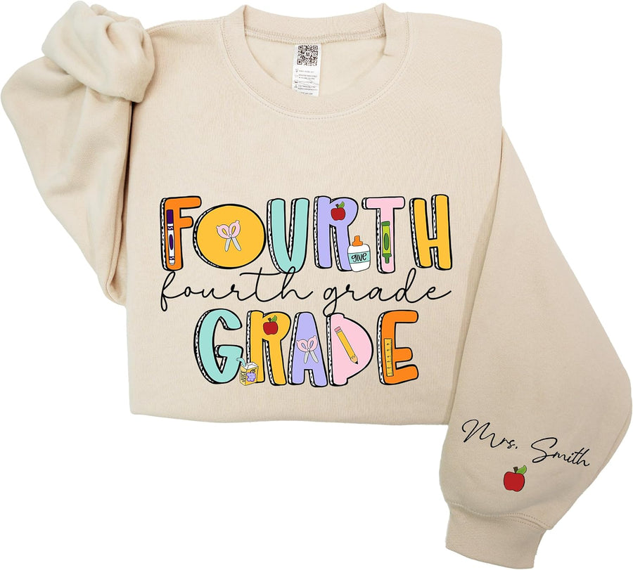 Personalized Teacher Sweatshirt, Custom Last Name Teacher Gift, Back to School Gifts, for School Professionals - Fourth Grade