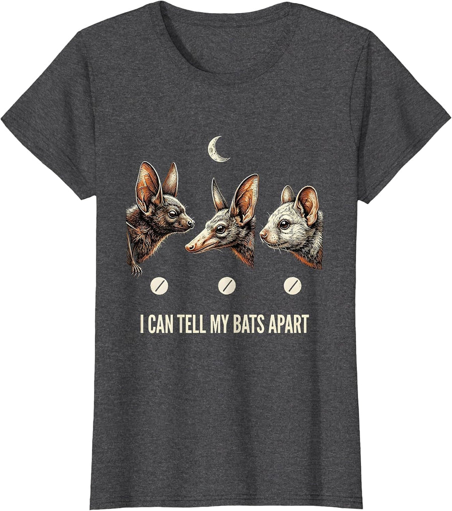 Women's I Can Tell My Bats Apart Vintage Gothic Bat Lover Halloween T-Shirt - Dark Heather Grey