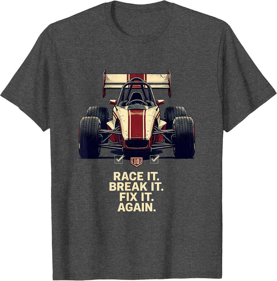 Men's Race It Break It Fix It Again Sprint Car Racing Enthusiast T-Shirt - Dark Heather Grey