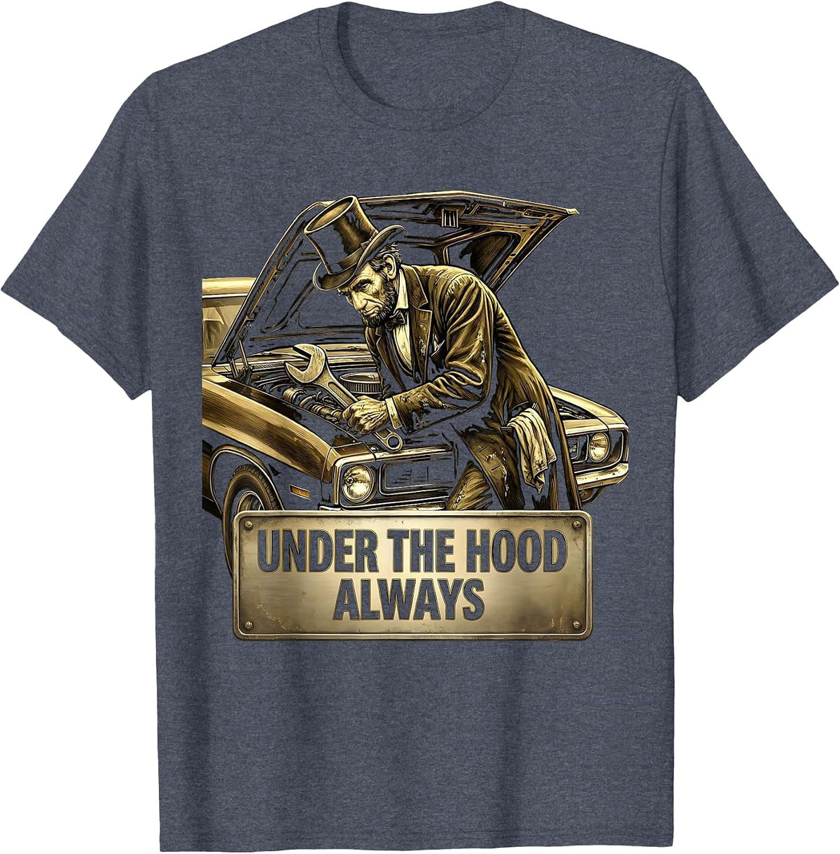 Under The Hood Mechanic Men Garage Design T-Shirt - Heather Blue
