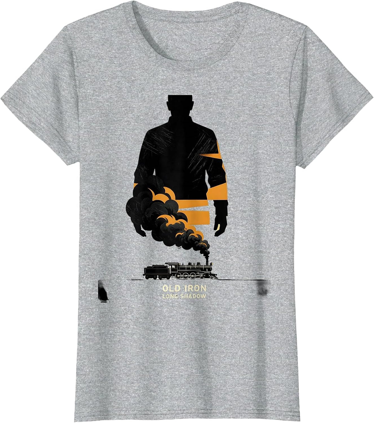 Women's Old Iron Long Shadow Vintage Steam Locomotive Train T-Shirt - Heather Grey