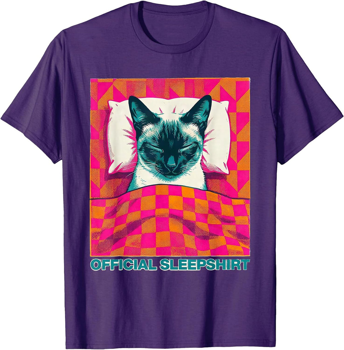 Official Sleepshirt Siamese Cat Cozy Napping Animal Lover T-Shirt - Purple
