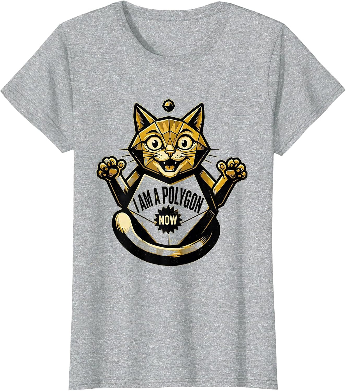 Women's I Am A Polygon Now Retro Advertising Cat Geometry Math T-Shirt - Heather Grey