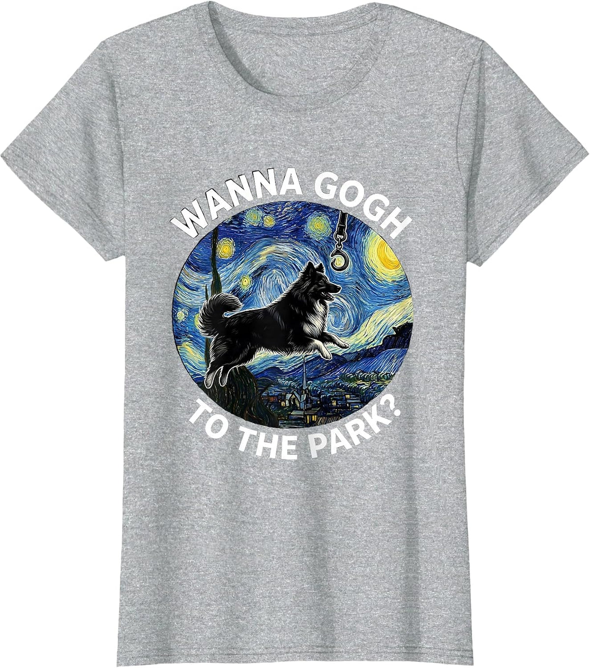 Women's Wanna Gogh To The Park Silly Dog Lover Novelty Art T-Shirt - Heather Grey