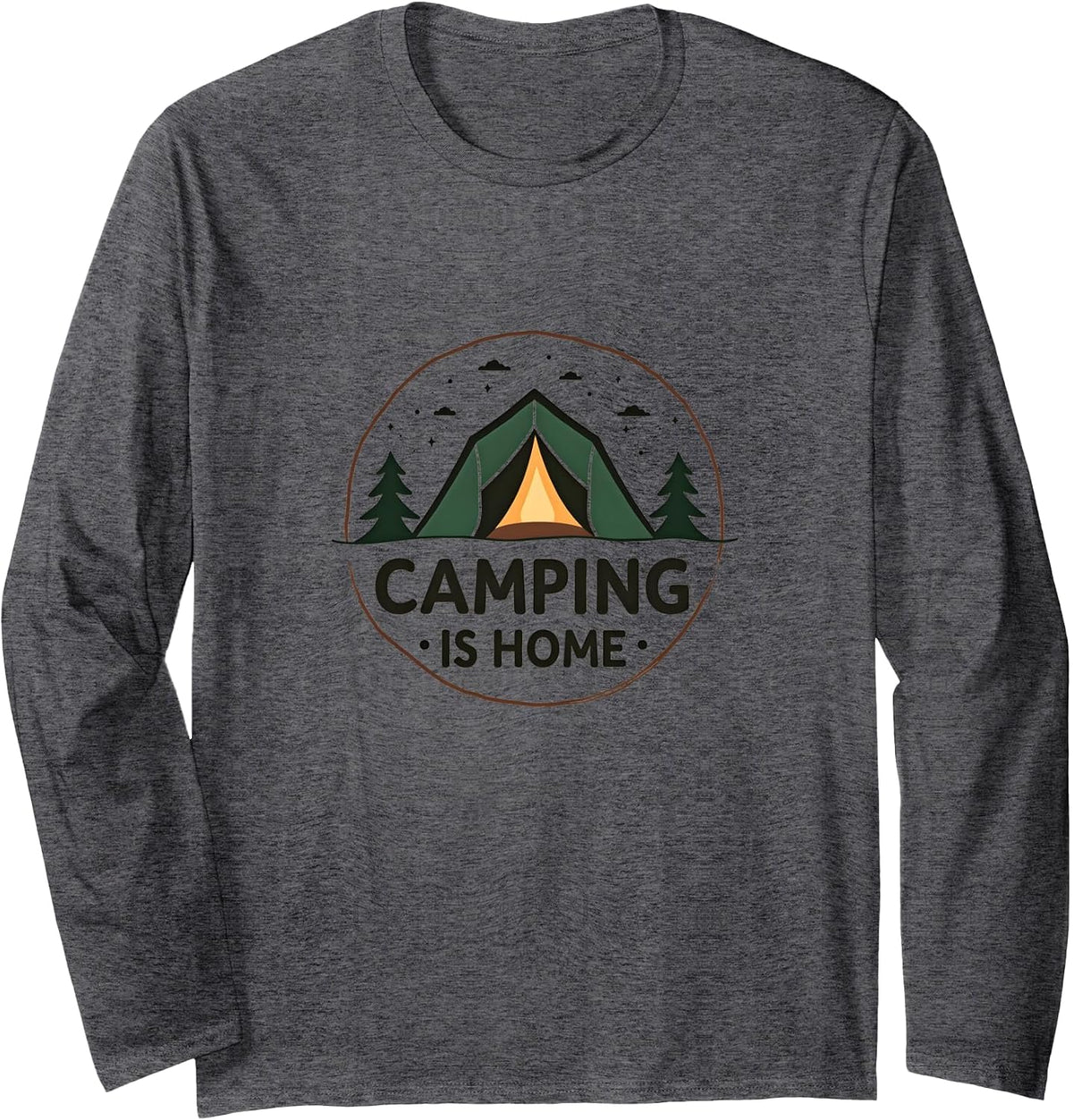Camping Is Home RV Essentials Outdoor Adventure Nature Lover Long Sleeve T-Shirt - Adult Unisex Dark Heather Grey