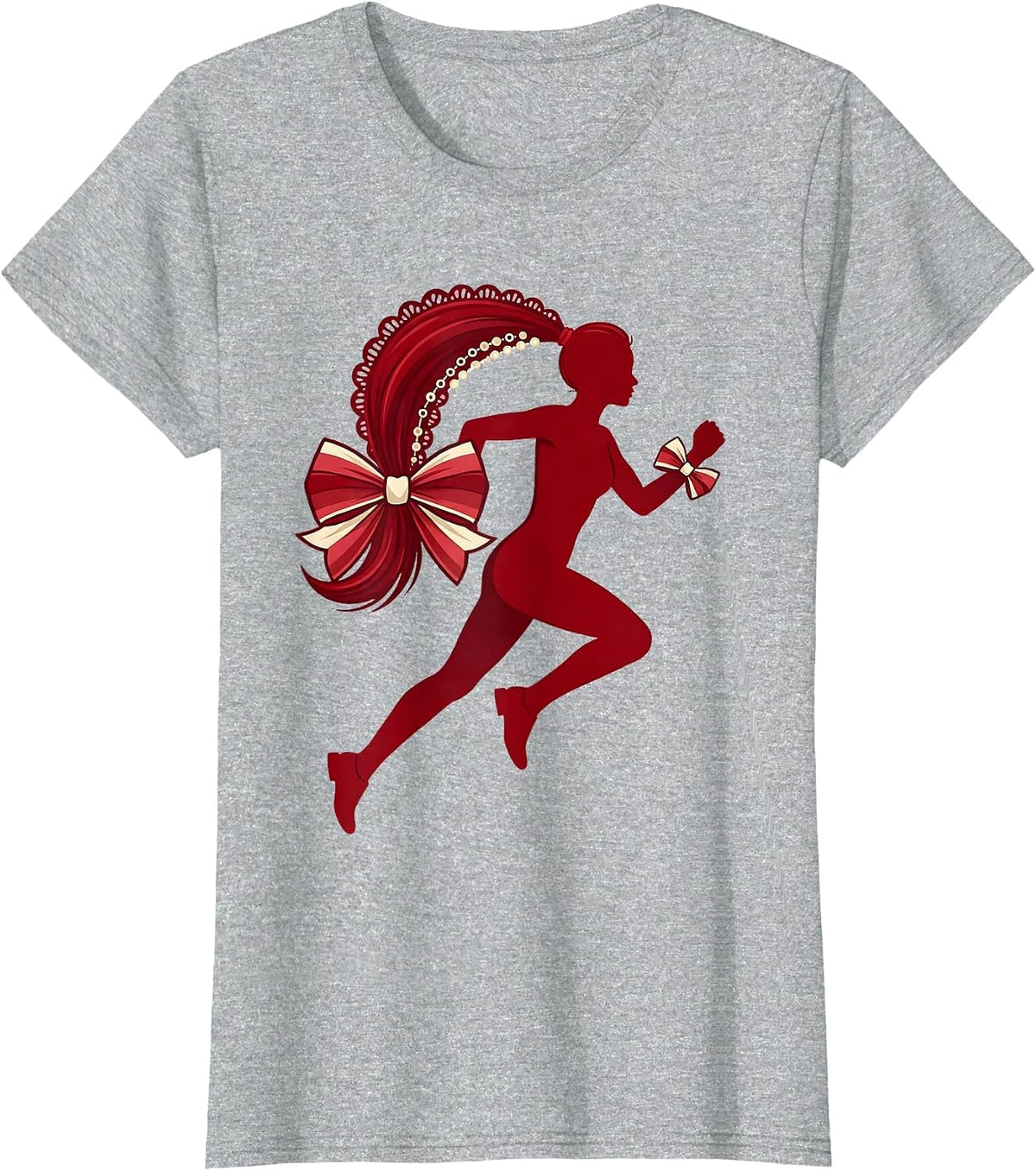 Sprinting Runner Flying Ponytail Track Graphic T-Shirt - Heather Grey
