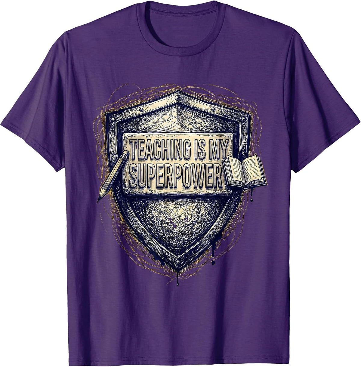 Men's Teaching Is My Superpower Educator Design T-Shirt - Purple