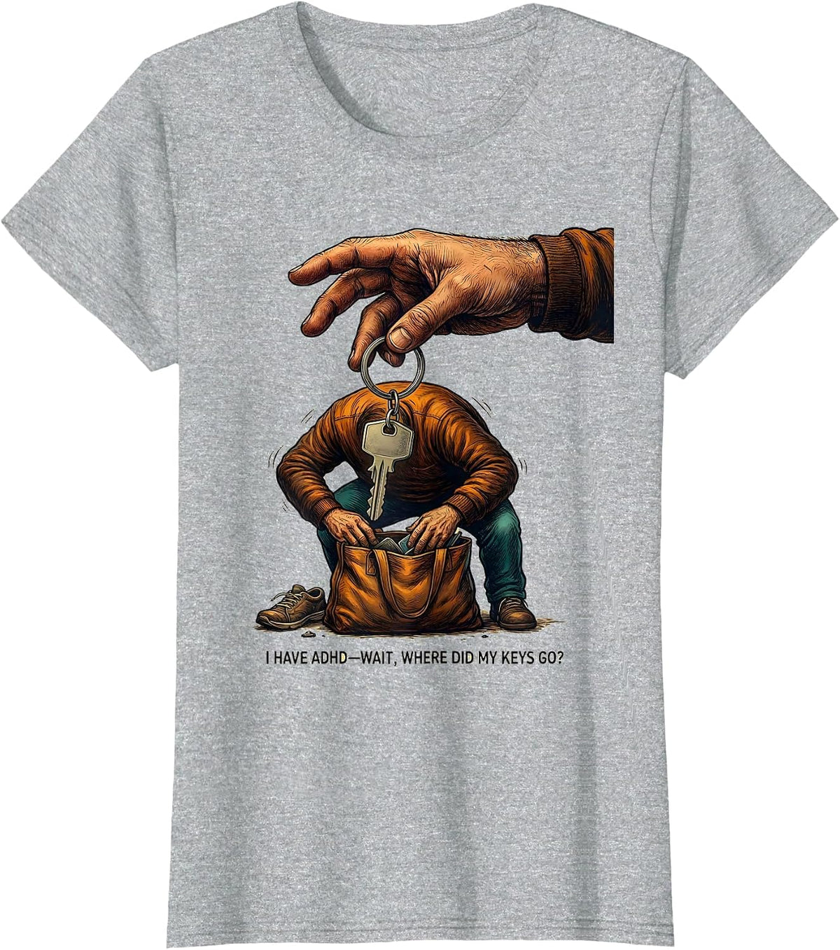 I Have ADHD—Wait, Where Did My Keys Go? Funny T-Shirt - Heather Grey