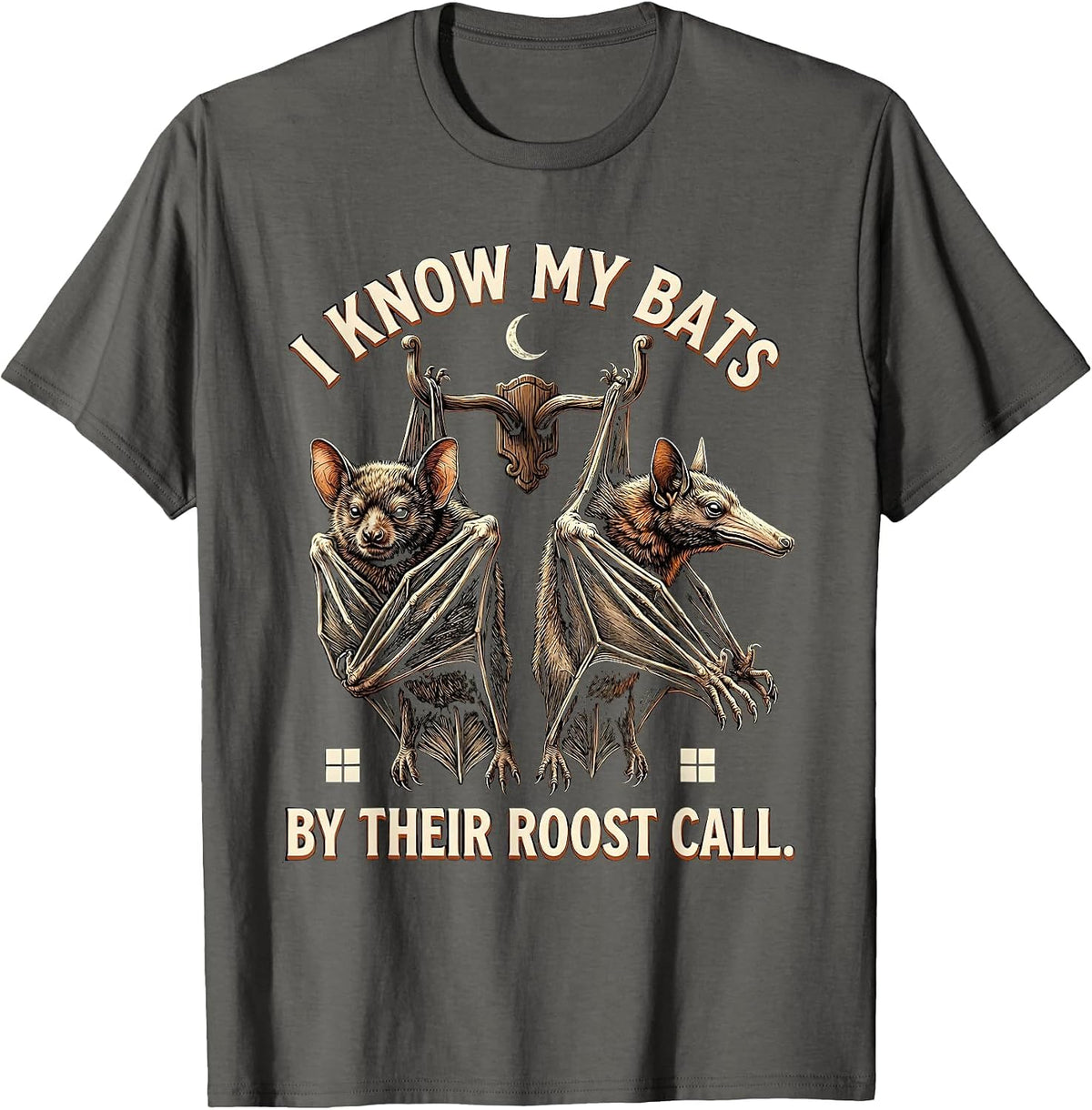 I Know My Bats By Their Roost Call Vintage Bat Lover T-Shirt - Asphalt Grey