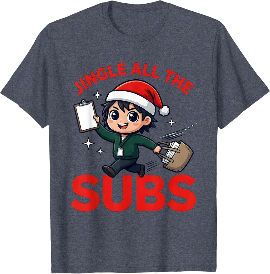 JINGLE ALL THE SUBS Funny School Staff Christmas Humor T-Shirt - Heather Blue