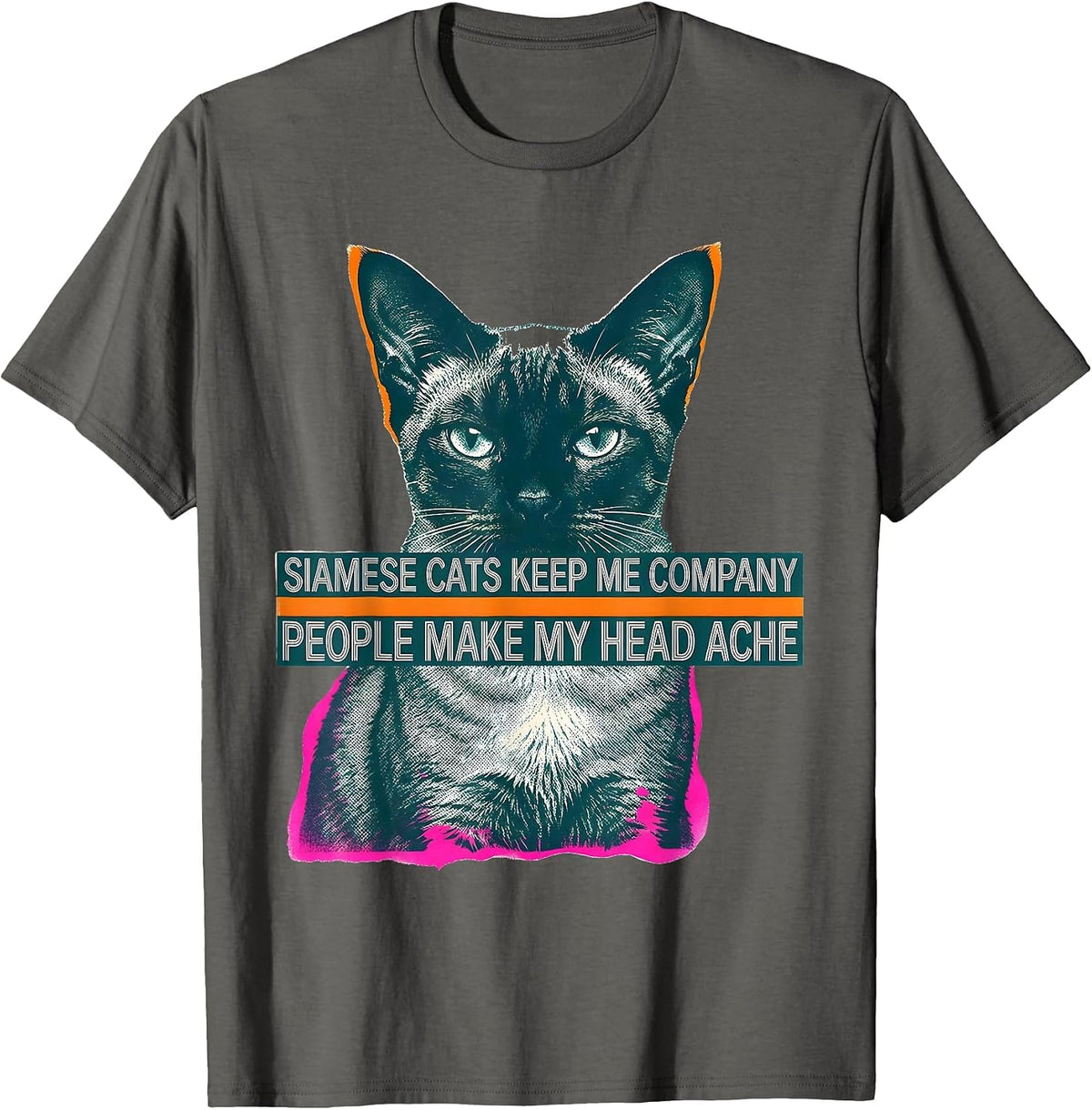 Men's Siamese Cats Keep Me Company People Make My Head Ache T-Shirt - Asphalt Grey