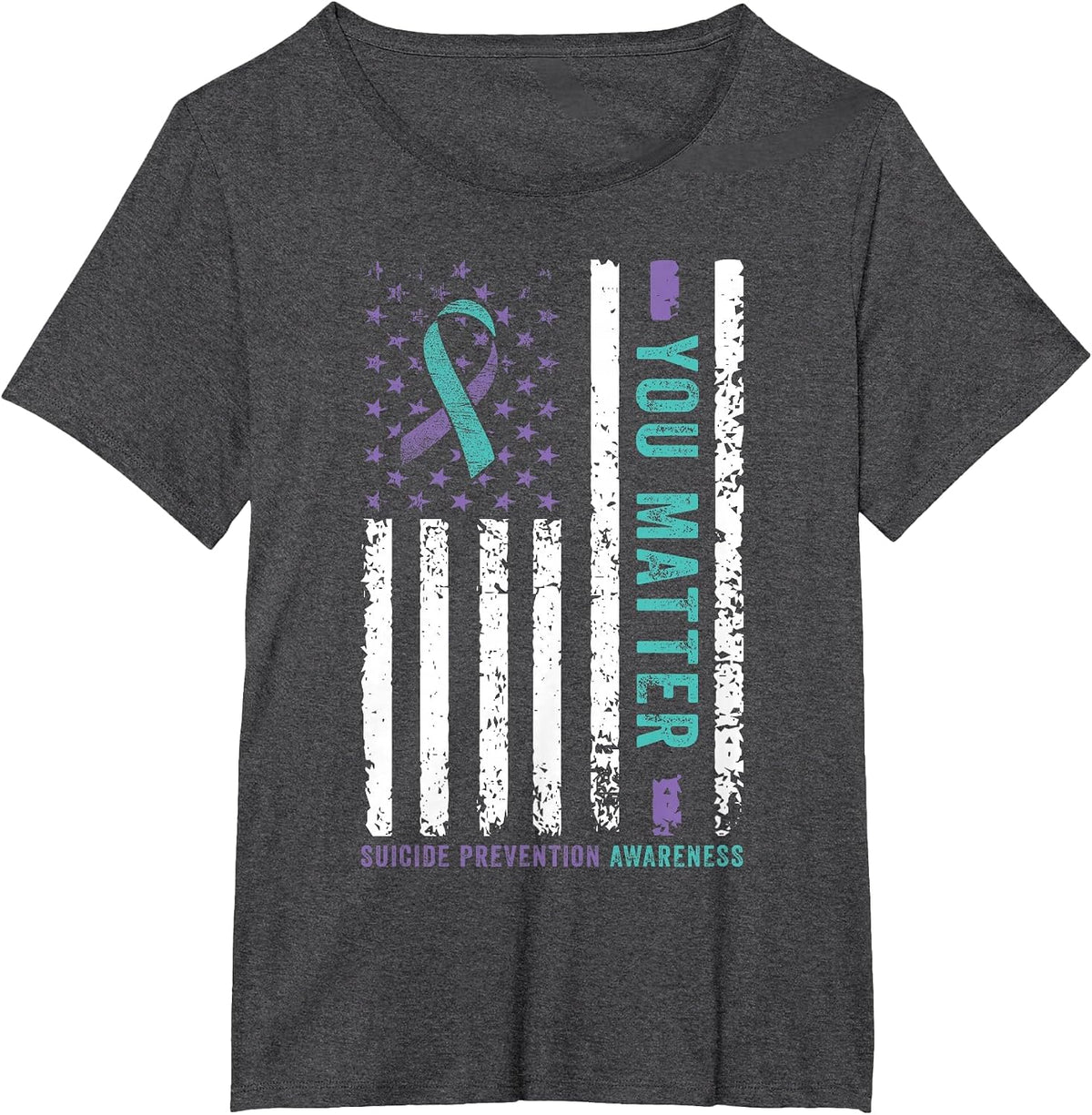 You Matter Teal and Purple Ribbon Suicide Prevention Awareness T-Shirt Tee for Men Women - Dark Heather Grey