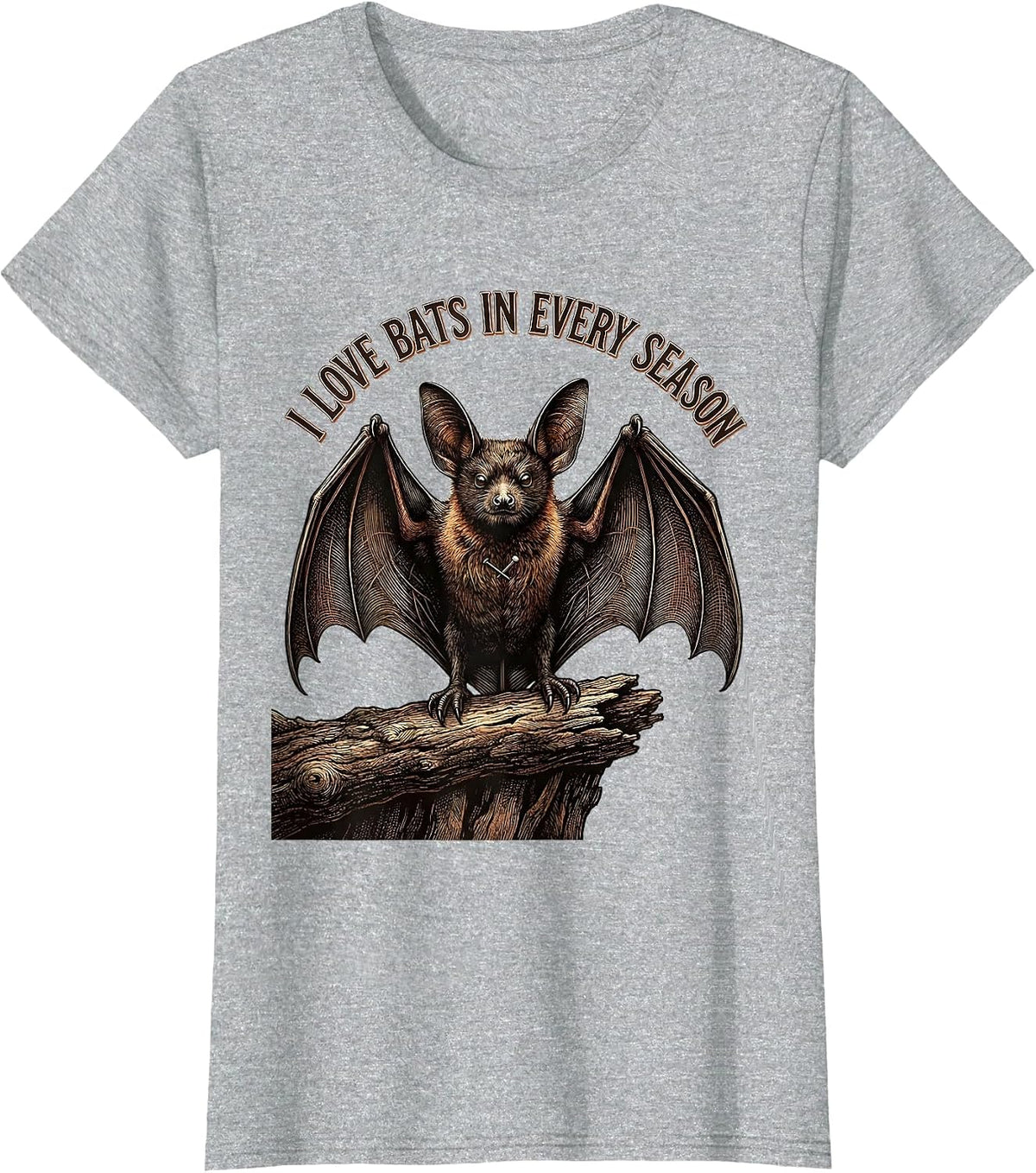 Women's I Love Bats In Every Season Vintage Bat Lover Halloween T-Shirt - Heather Grey