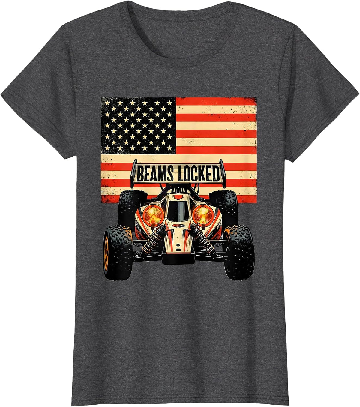 Women's Beams Locked Patriotic RC Car Racing Drag Strip Gift T-Shirt - Dark Heather Grey
