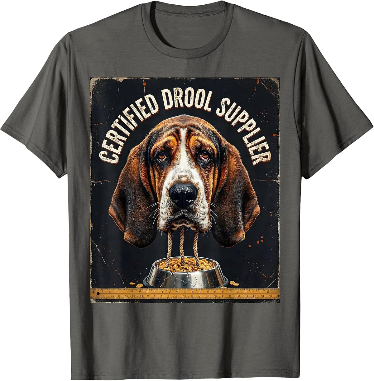 Men's Certified Drool Supplier Distressed Basset Hound Dog Mom Dog T-Shirt - Asphalt Grey