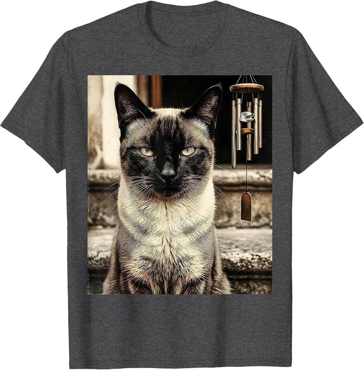 Men's Vintage Siamese Cat UFO Meme Funny Cat Gift T-Shirt - Dark Heather Grey