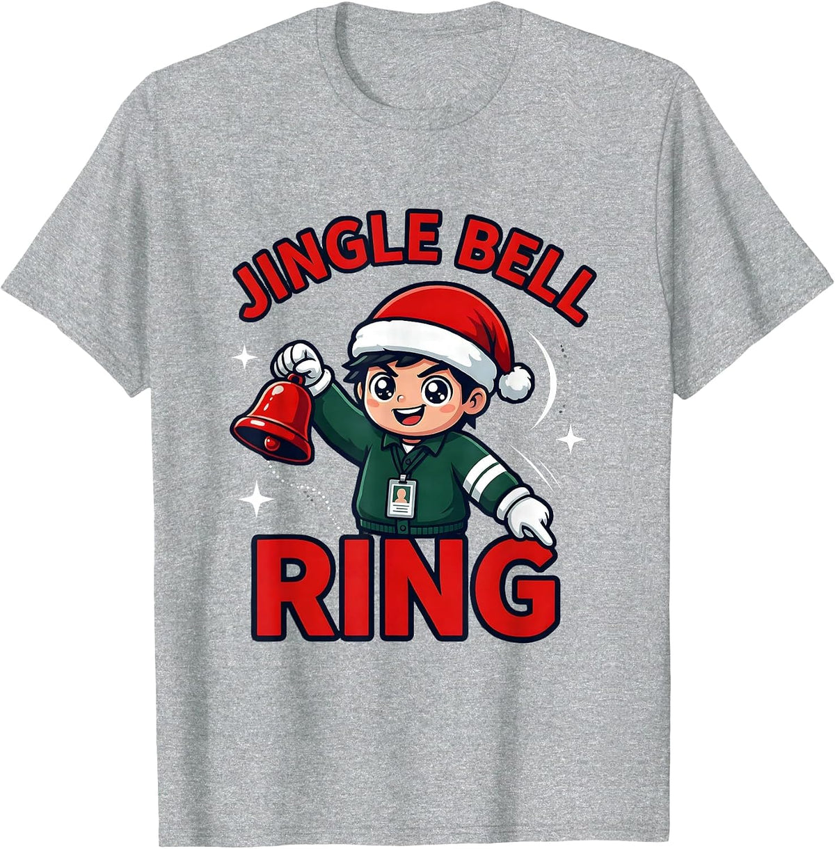 Men's JINGLE BELL RING Funny Teacher Christmas School Staff T-Shirt - Heather Grey