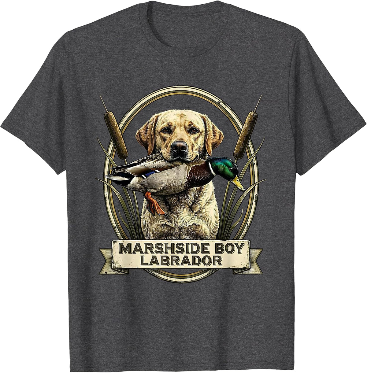 Men's Marshside Boy Labrador Vintage Hunting Dog Duck Pride T-Shirt - Dark Heather Grey