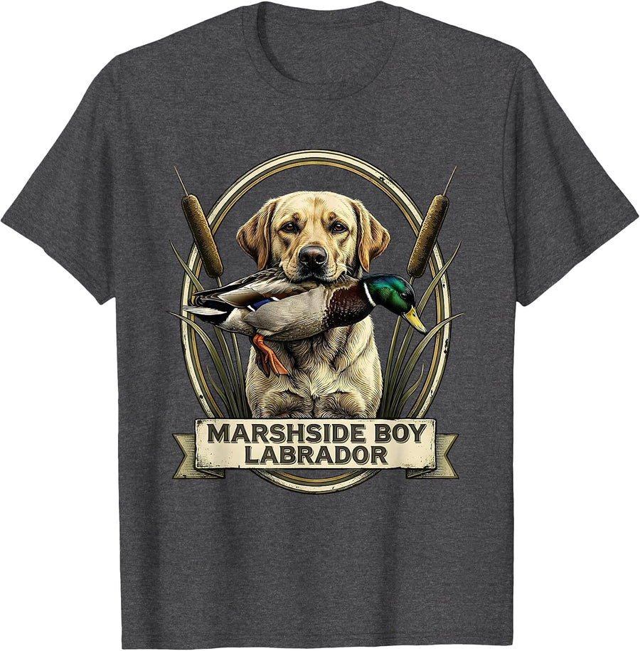 Men's Marshside Boy Labrador Vintage Hunting Dog Duck Pride T-Shirt - Dark Heather Grey