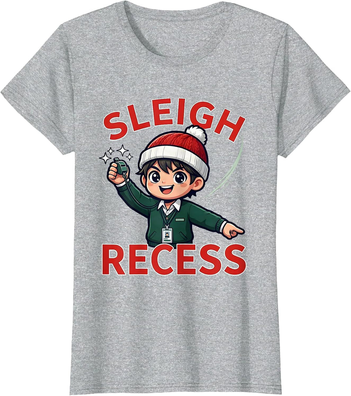 SLEIGH RECESS Funny Teacher Christmas School Staff T-Shirt - Heather Grey