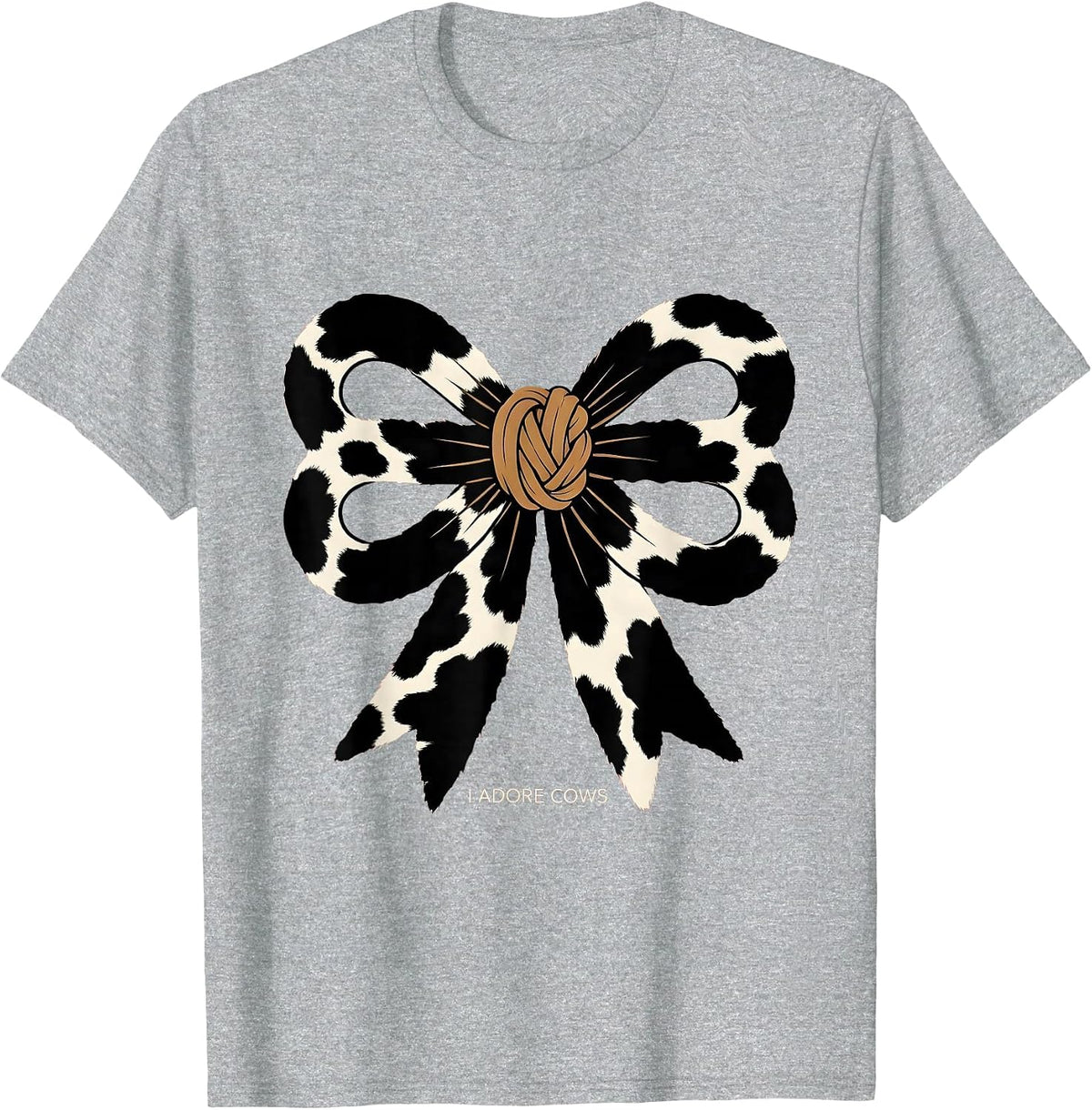 Men's I Adore Cows Cute Coquette Bow Cow Print Farm Animal Lover T-Shirt - Heather Grey