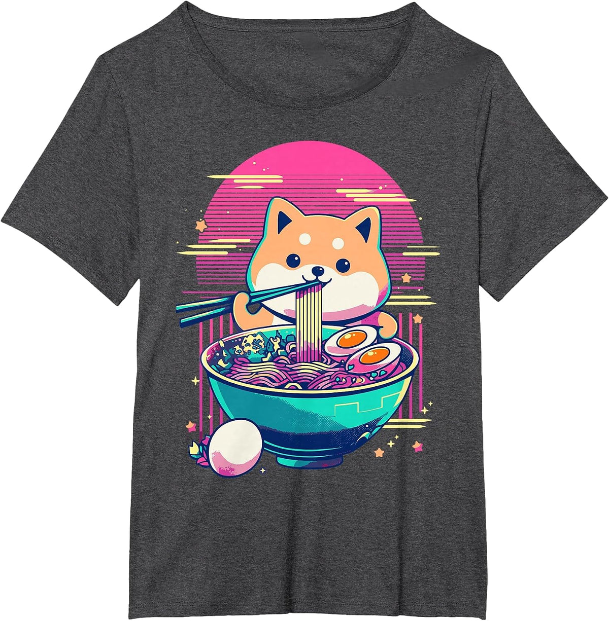 Anime Shiba Inu Eating Ramen Japanese Ramen Japan T-Shirt - Dark Heather Grey