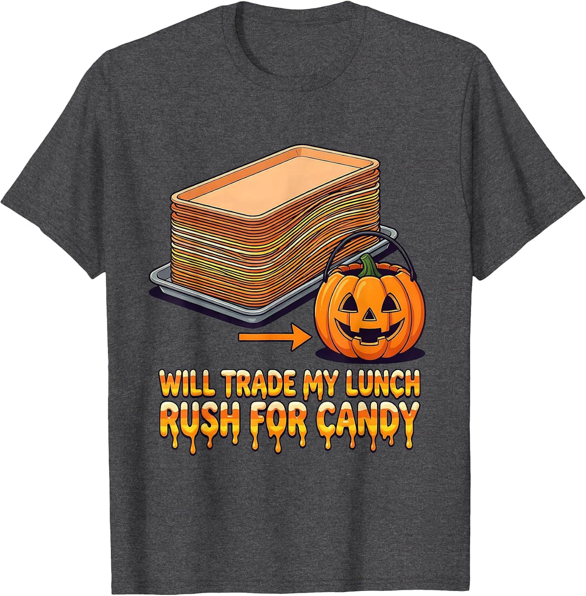 Men's Will Trade My Lunch Rush For Candy Teacher Halloween Humor T-Shirt - Dark Heather Grey