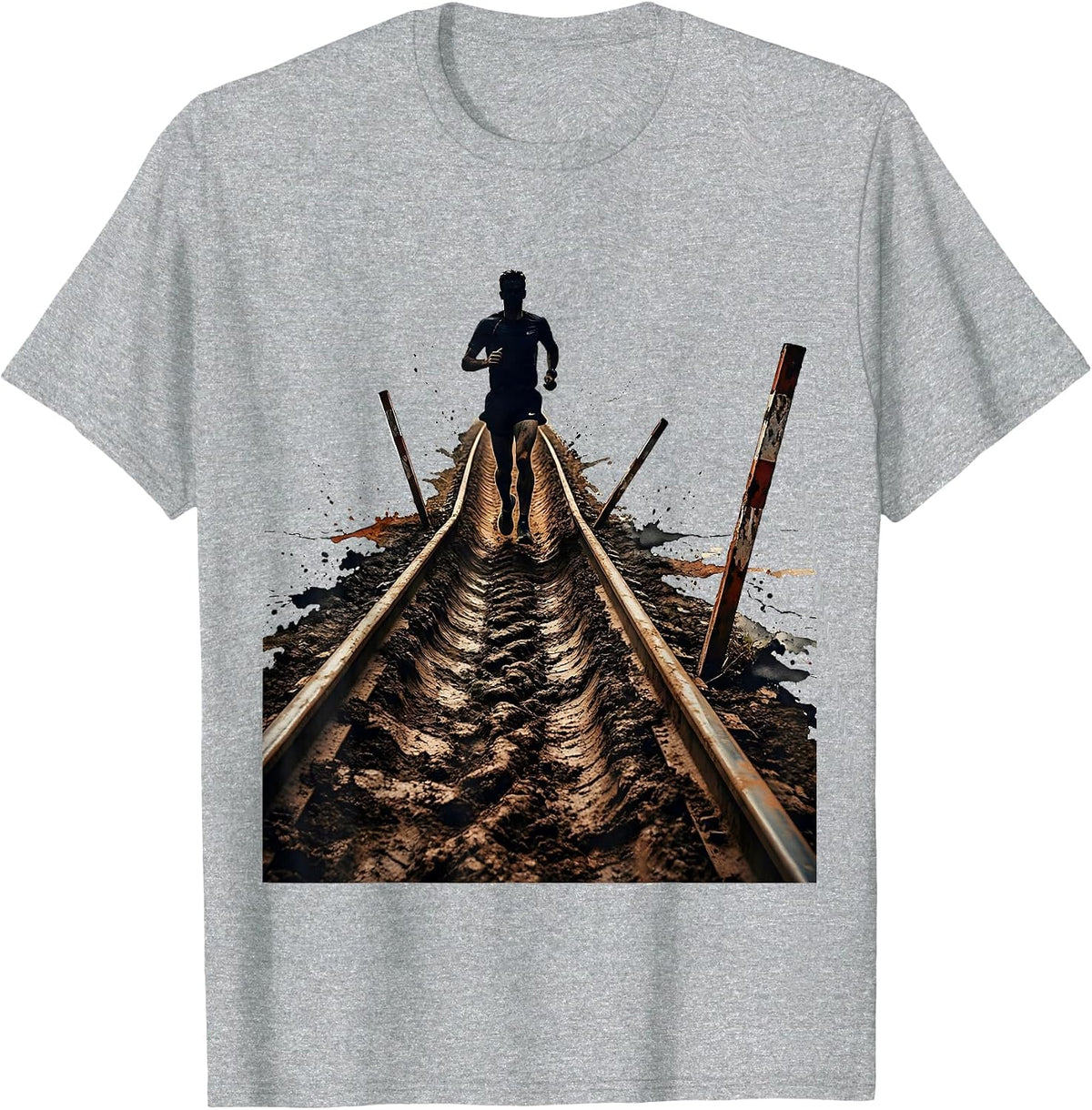 Men's Lone Runner Distressed Cross Country Running Humor T-Shirt - Heather Grey