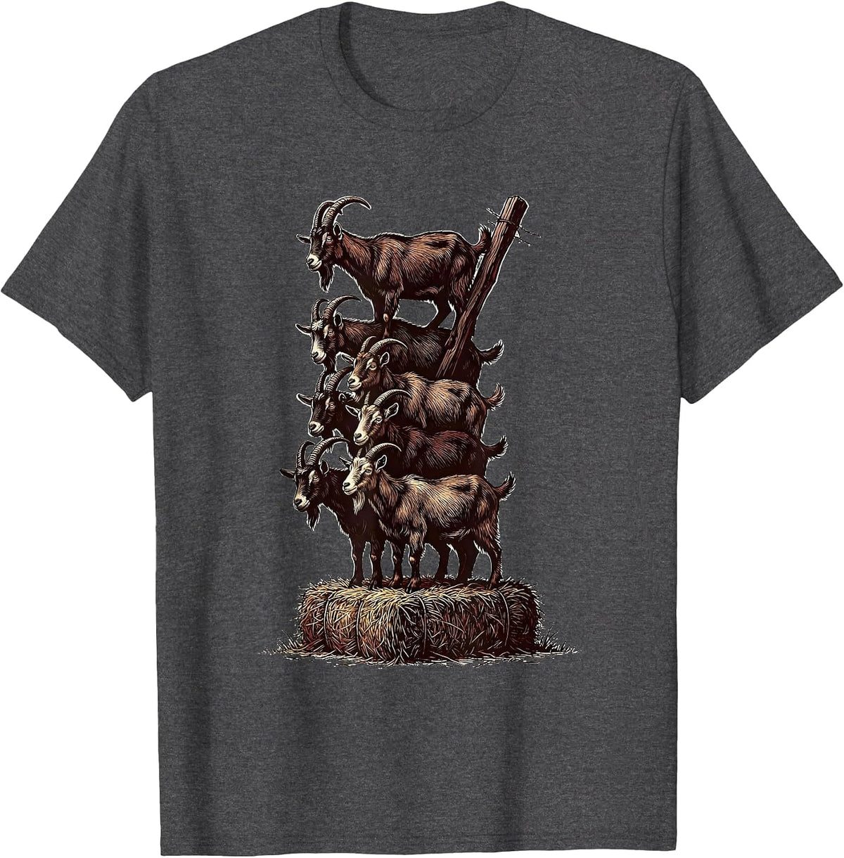 Men's Seven Stacked Goats Pyramid Funny Farm Animal Lover T-Shirt - Dark Heather Grey