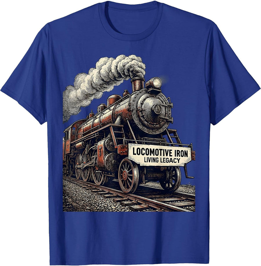 Locomotive Iron, Living Legacy Vintage Steam Train T-Shirt - Royal Blue