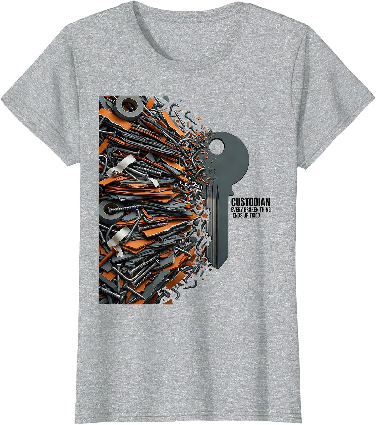 Women's CUSTODIAN EVERY BROKEN THING ENDS UP FIXED Funny Job Title T-Shirt - Heather Grey